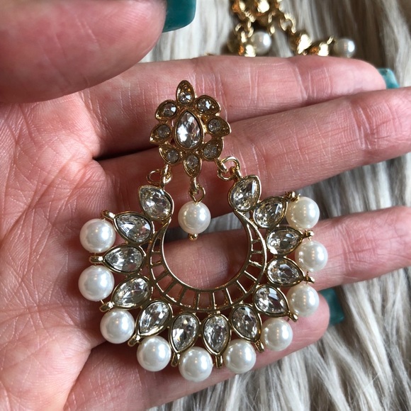 Gold and Pearl Statement Earrings - Picture 4 of 6